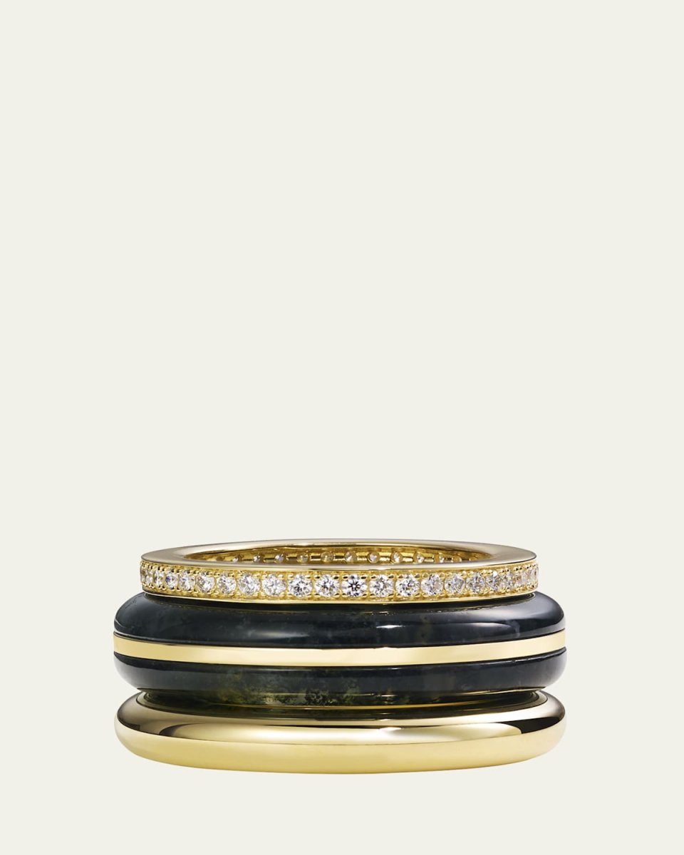 Classic Stack Rings with Moss Agate, Set of 3